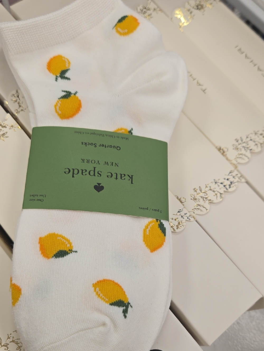 3 Pair kate spade White Socks with Yellow Lemon Motif Gray & White Pair Has ♠️